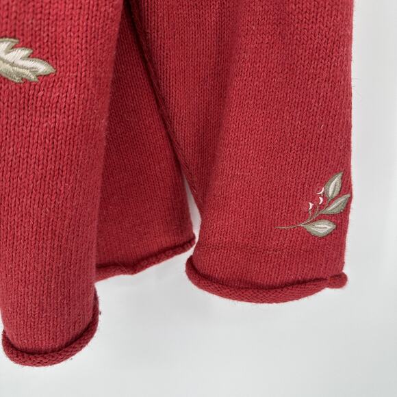 Croft & Barrow Cardigan Sweater Womens 1X Red Floral Embroidered Zip Knit Top - Picture 4 of 12